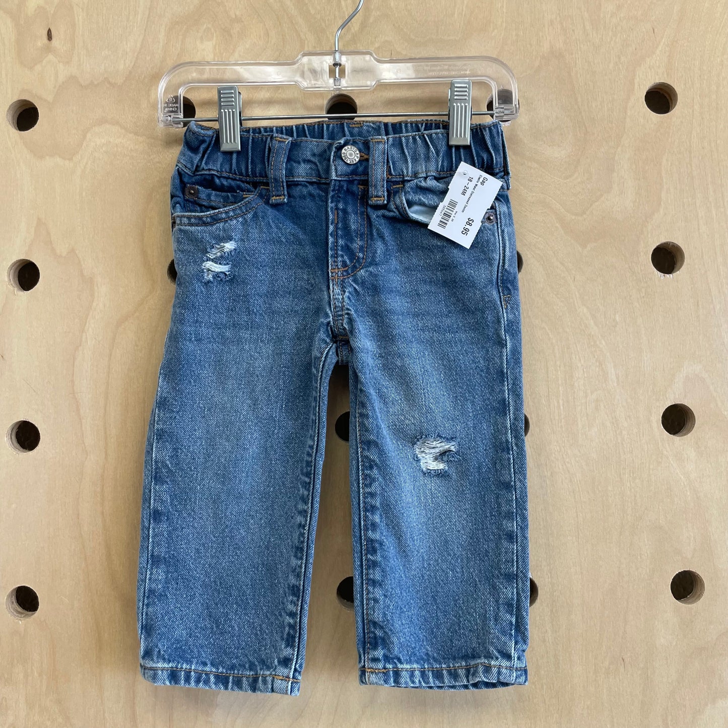 Elastic Waist Distressed Denim