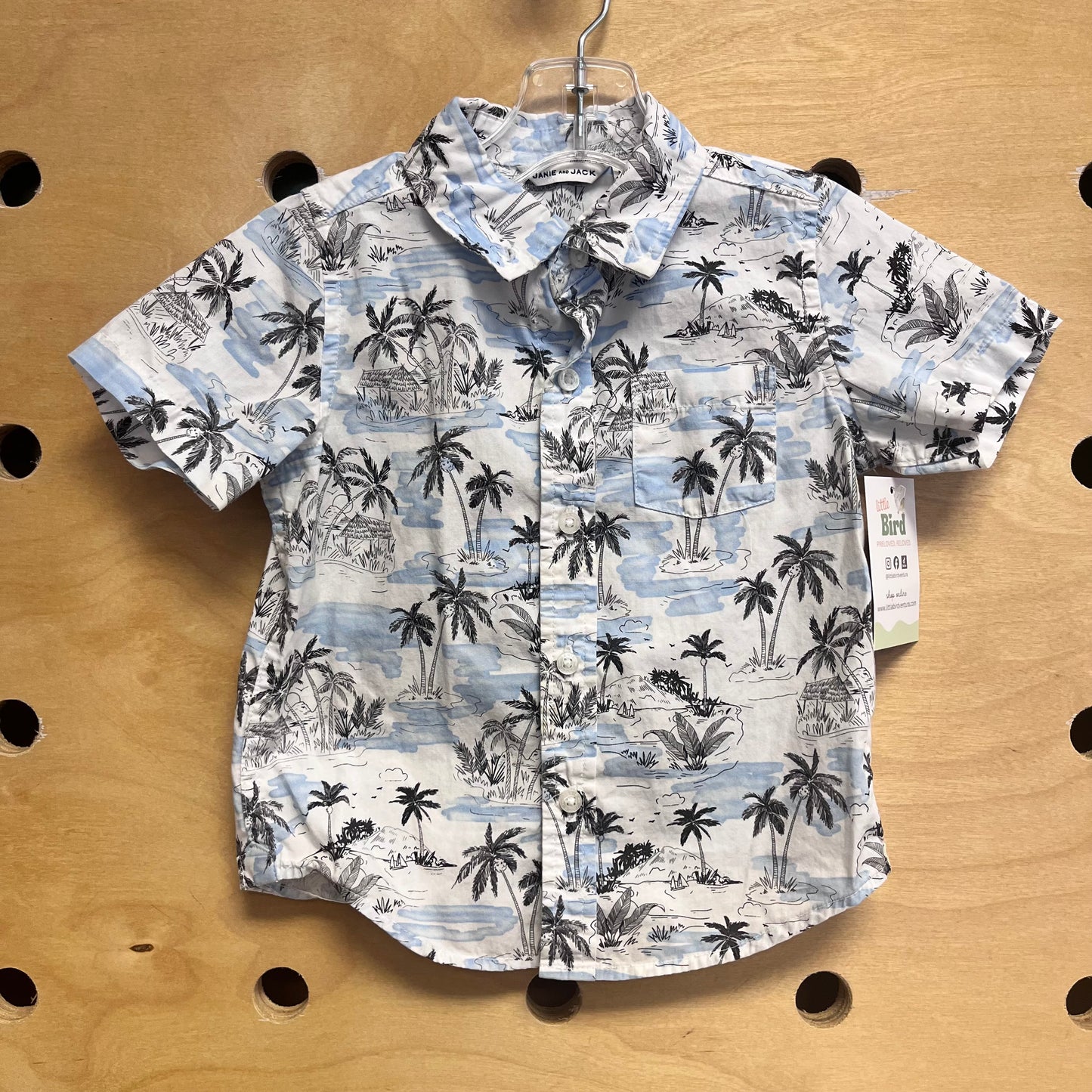 Blue/White Palm Tree Button Up