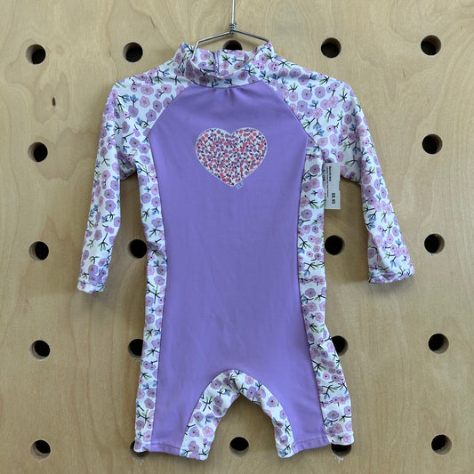 Lavender Floral Rash Guard Swimsuit