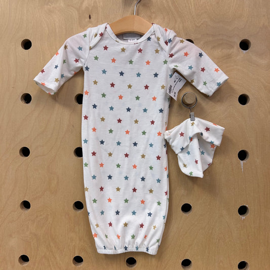 White Colorful Stars Sleep Gown & Hat