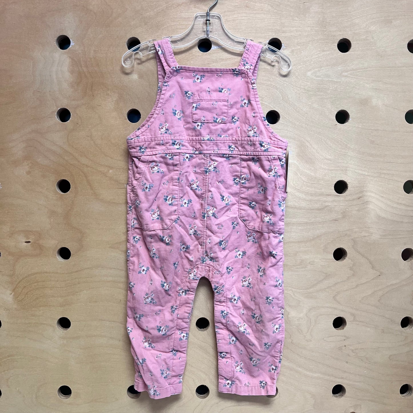Pink Floral Cord Overalls