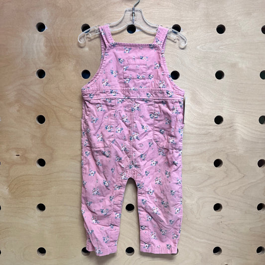 Pink Floral Cord Overalls