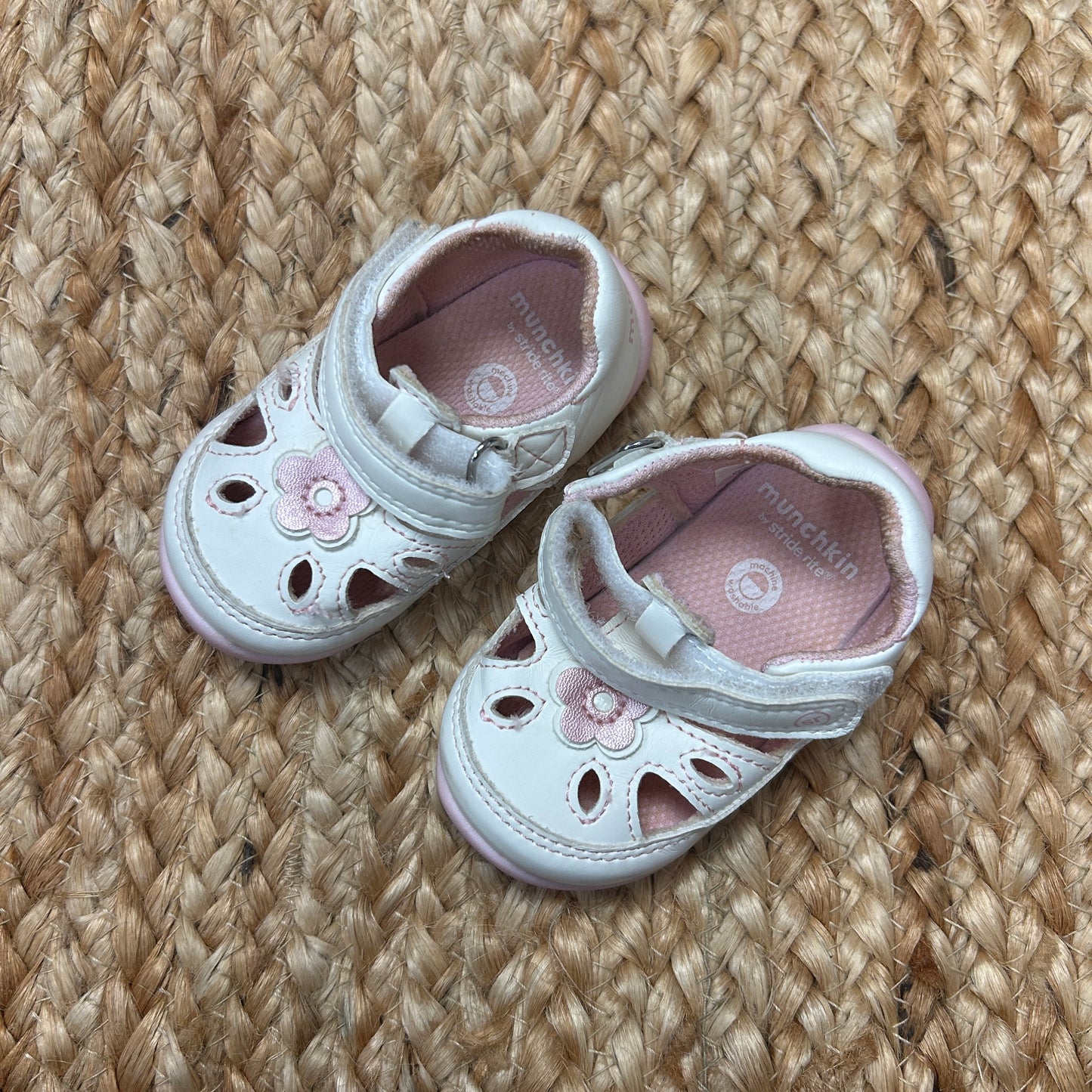 White & Pink Flower Velcro Sandals