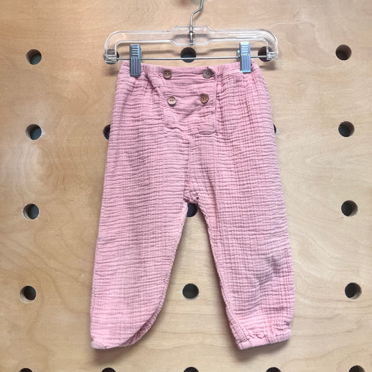 Pink Gauze Wood Button Pants