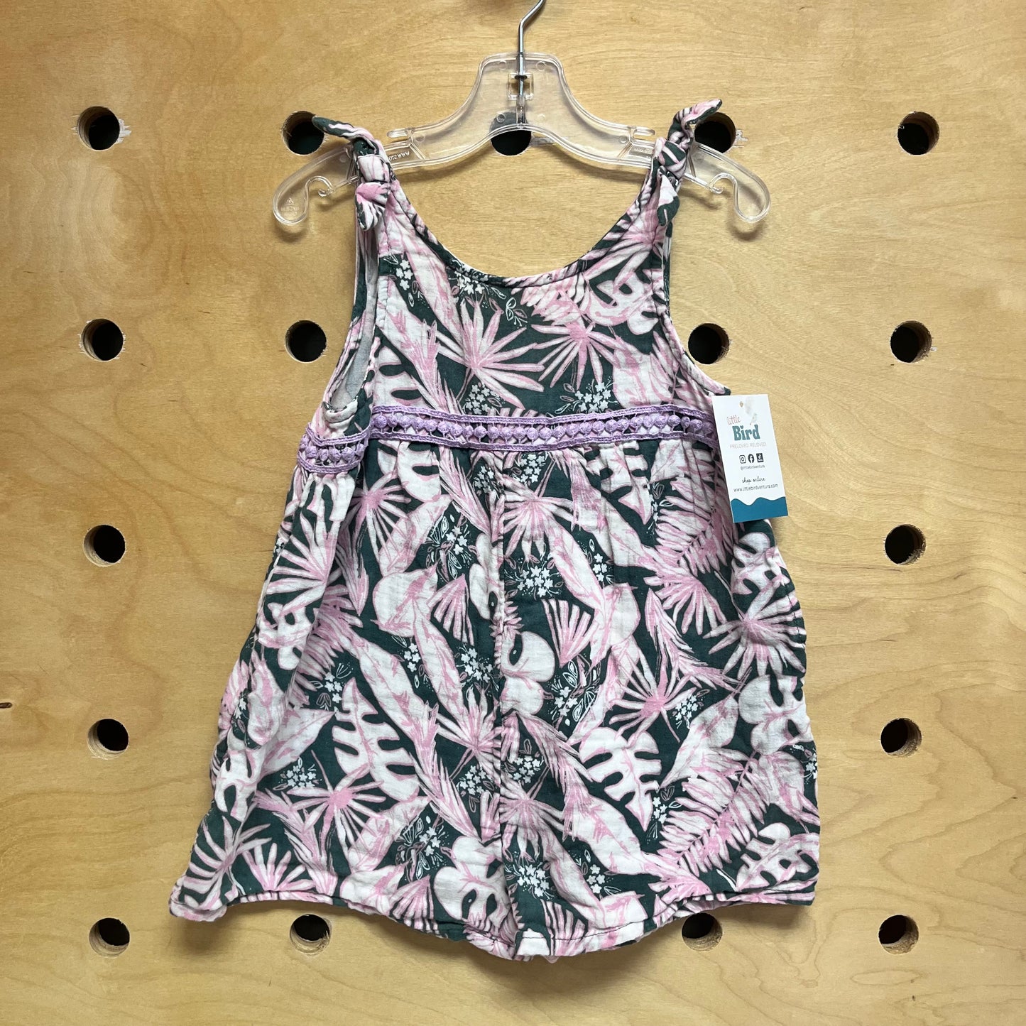 Green/Pink Leaves Gauze Romper