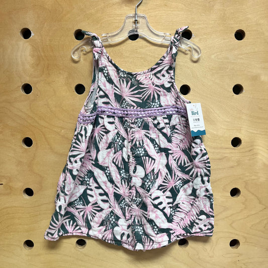 Green/Pink Leaves Gauze Romper