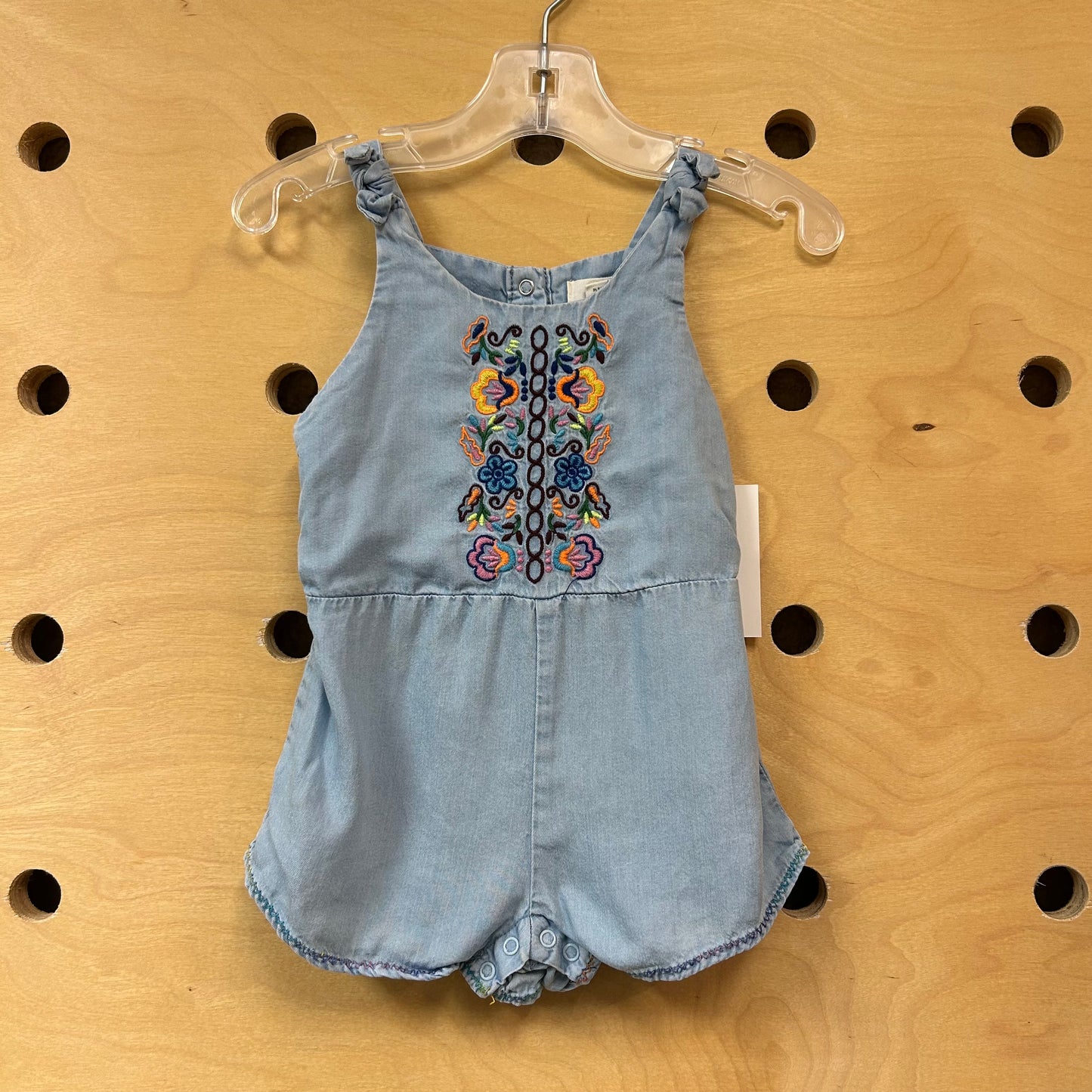 Colorful Embroidered Soft Denim Romper