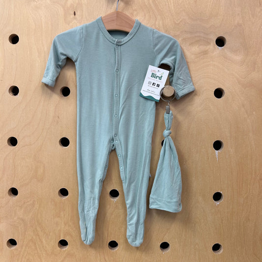 Mint Bamboo Snap Footies + Hat