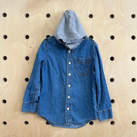 Denim Hoodie Button Up Shirt