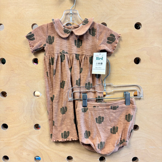 Organic Brown/Green Pointelle Cactus Dress