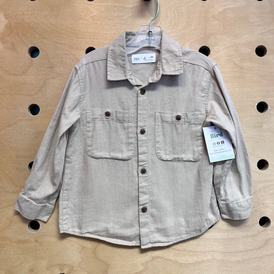 Beige Cotton Button Up Shirt