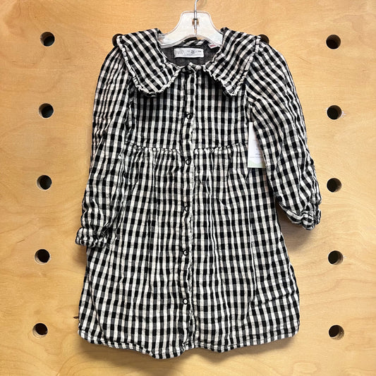 Black & White Gingham Snap Front Dress