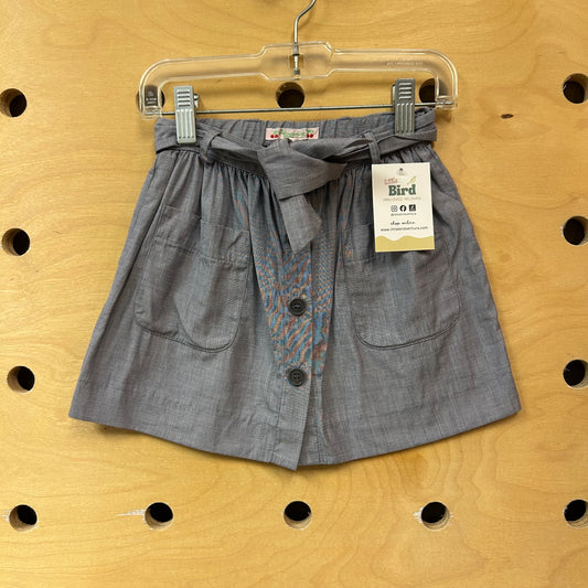 Grey Front Button Skirt w/ Tie Waist