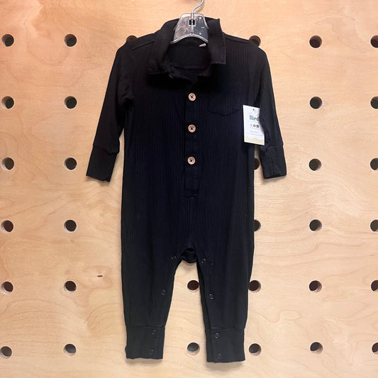 Black Bamboo Button Collared Romper