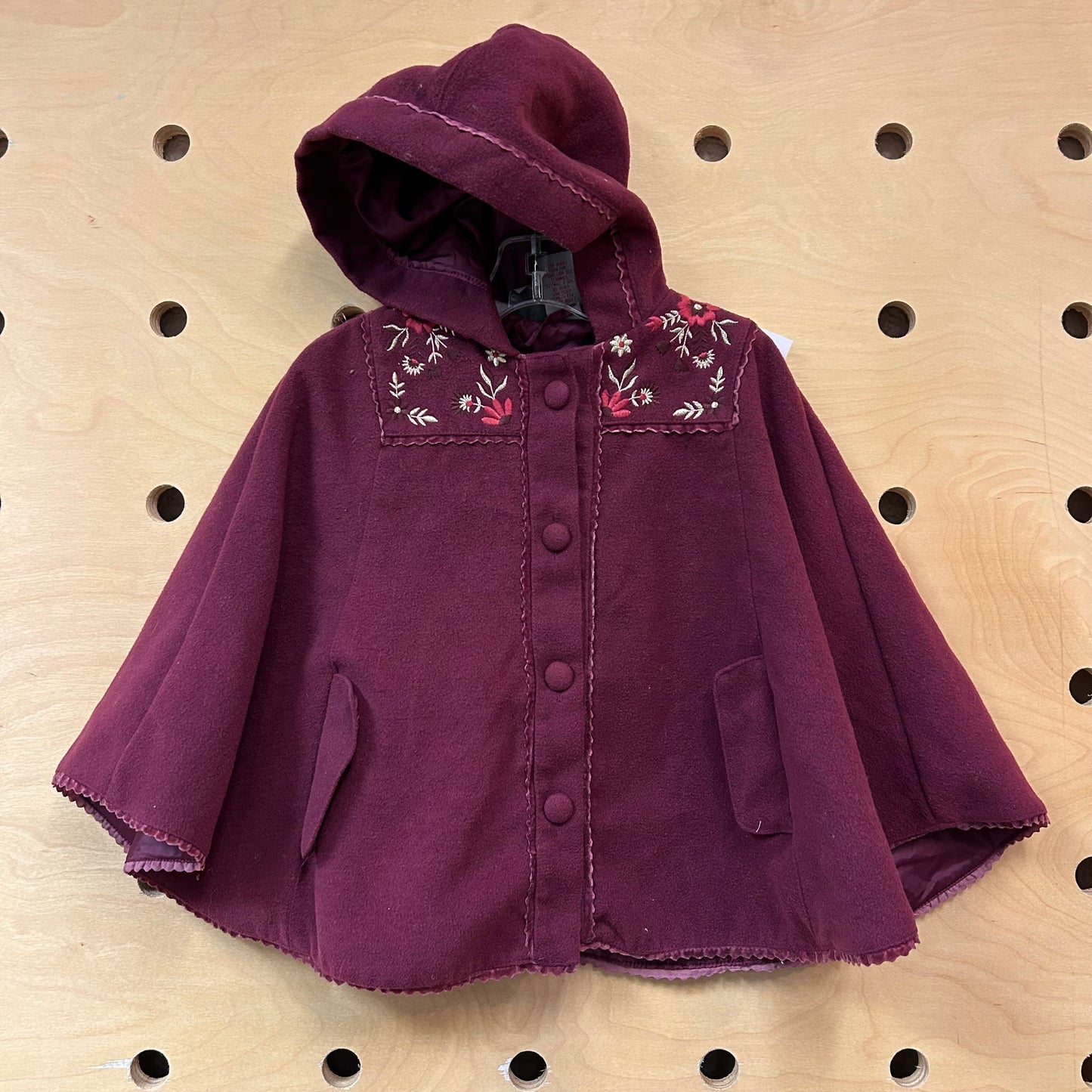 Purple Embroidered Fleece Hooded Poncho