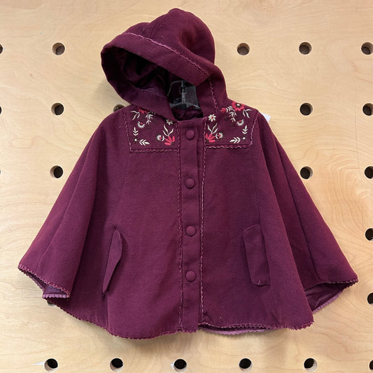 Purple Embroidered Fleece Hooded Poncho
