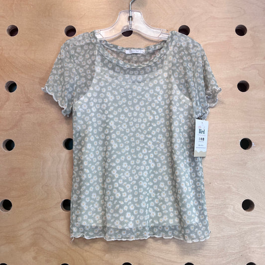Green Floral Sheer Tee/Under Tank