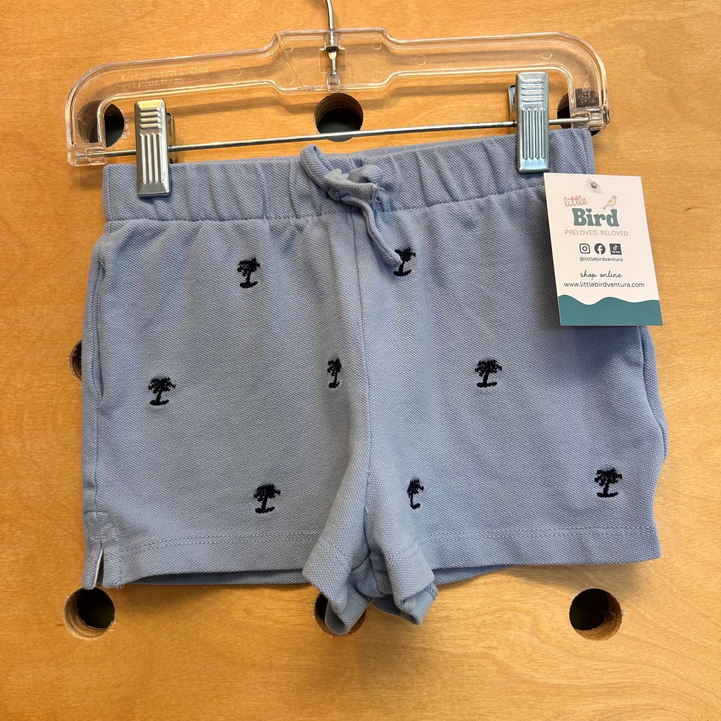 Blue Embroidered Palm Tree Shorts