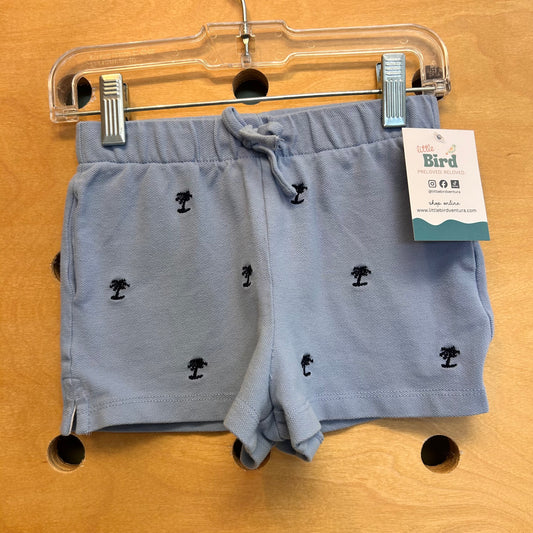 Blue Embroidered Palm Tree Shorts