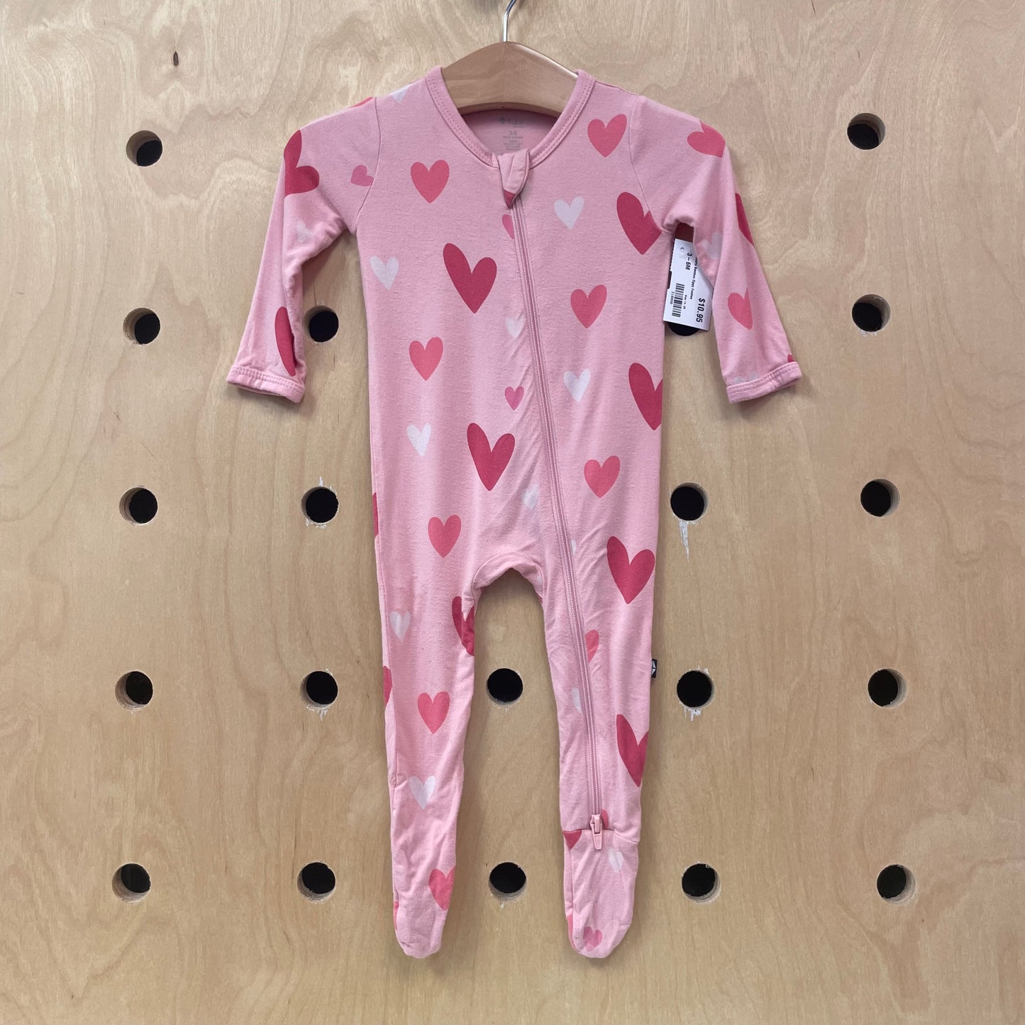 Pink Hearts Bamboo Zippy Footies