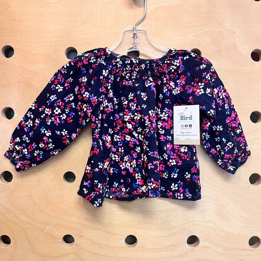 Navy/Pink Smocked Floral LS