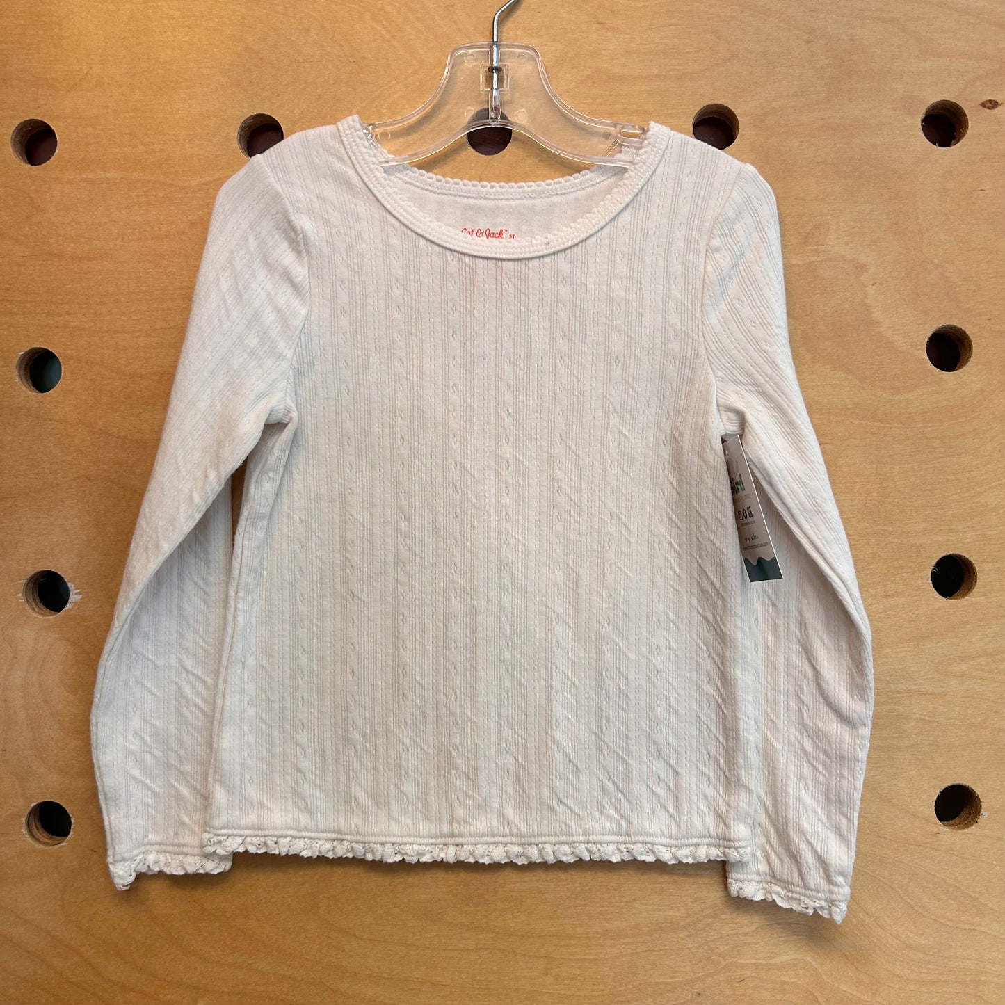 White Pointelle/Lace Trim LS