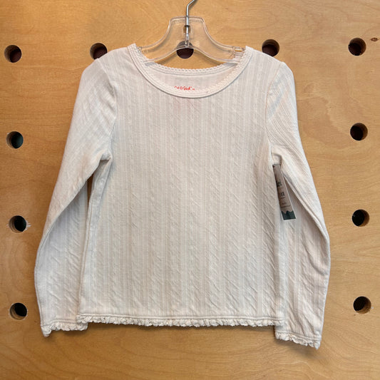 White Pointelle/Lace Trim LS