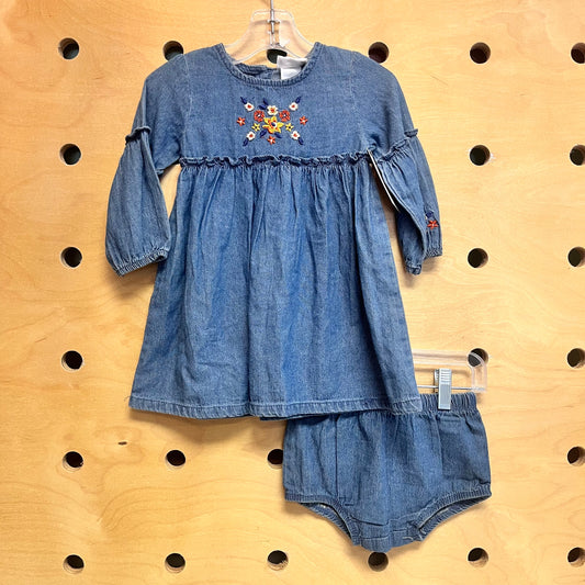 Embroider Floral Chambray Dress