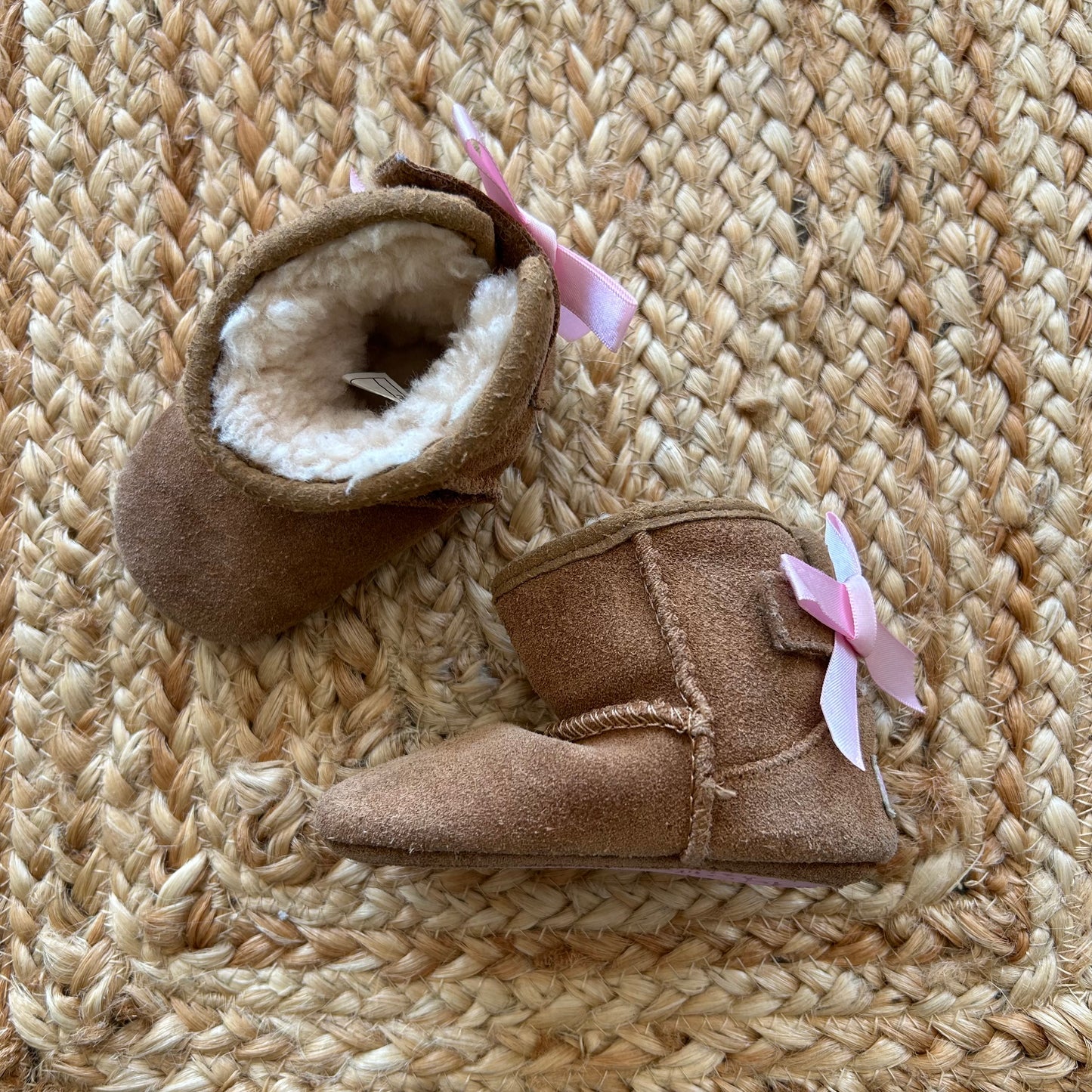 Brown Lined Pink Ribbon Flexible Boots