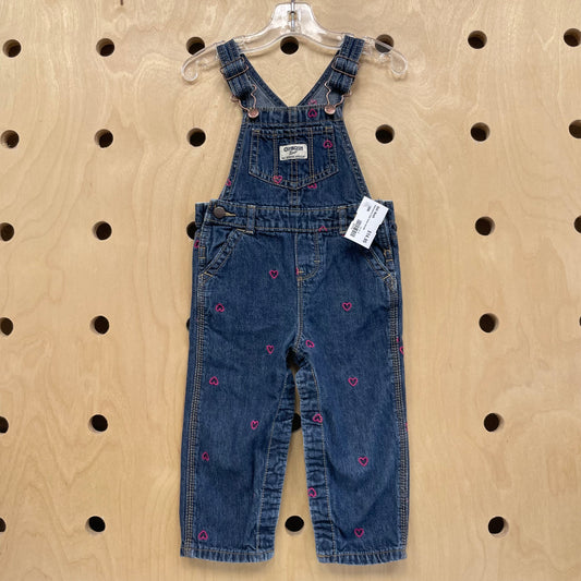 Embroidered Heart Denim Overalls
