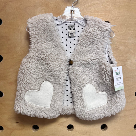 White Faux Fur Heart Pockets Vest