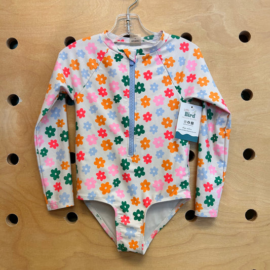 White/Colorful Flowers LS Swimsuit