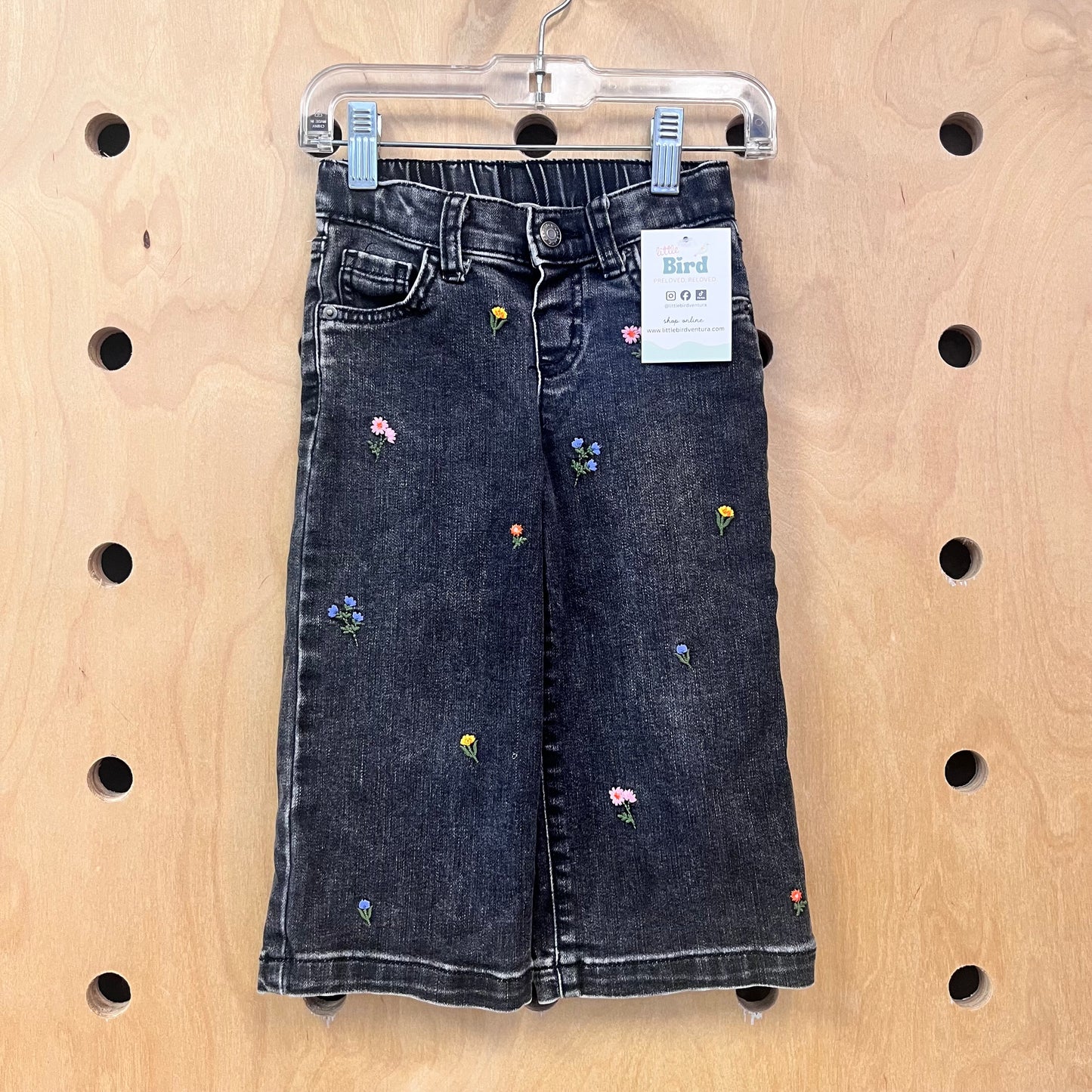 Embroidered Floral Wide Leg Denim