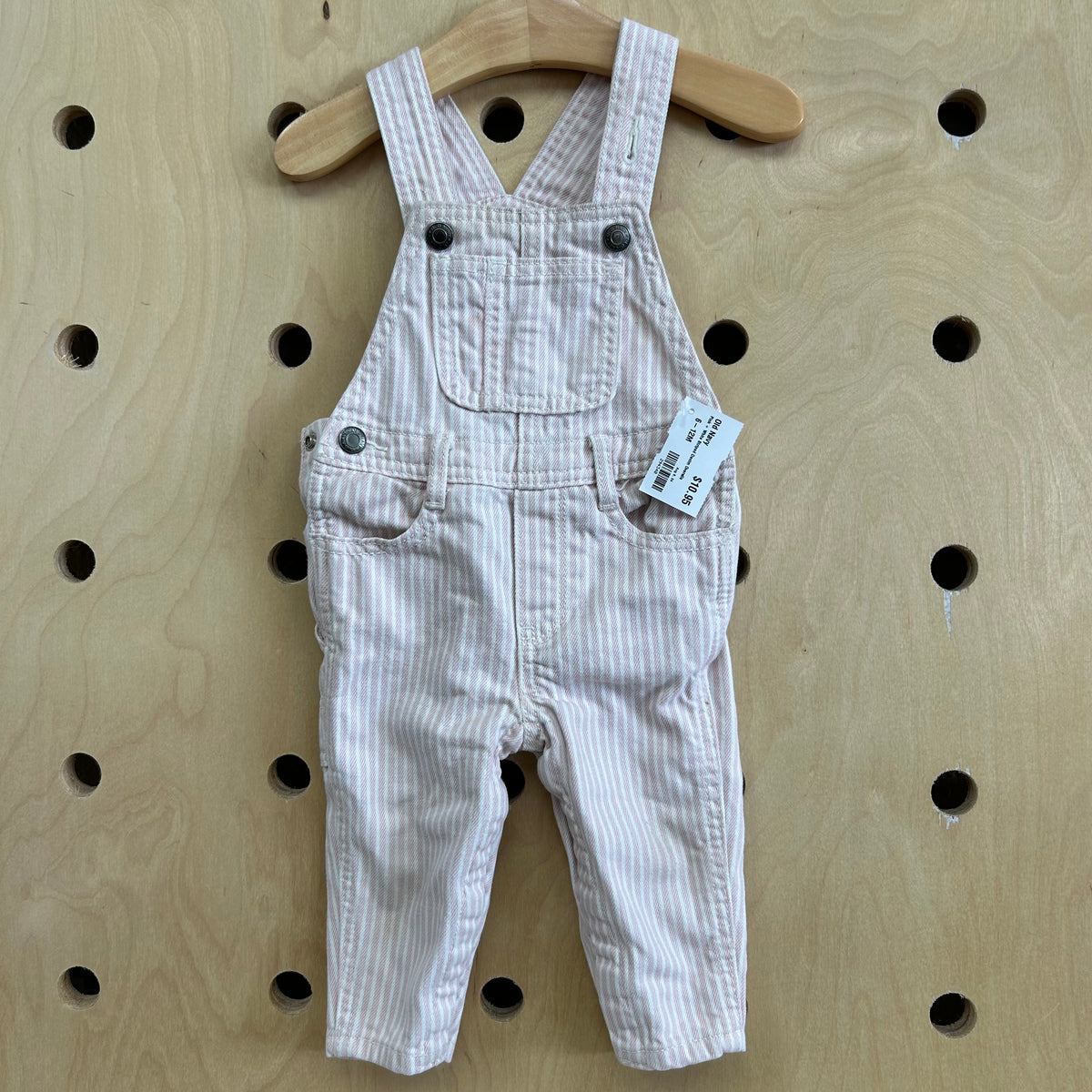 Pink + White Striped Denim Overalls