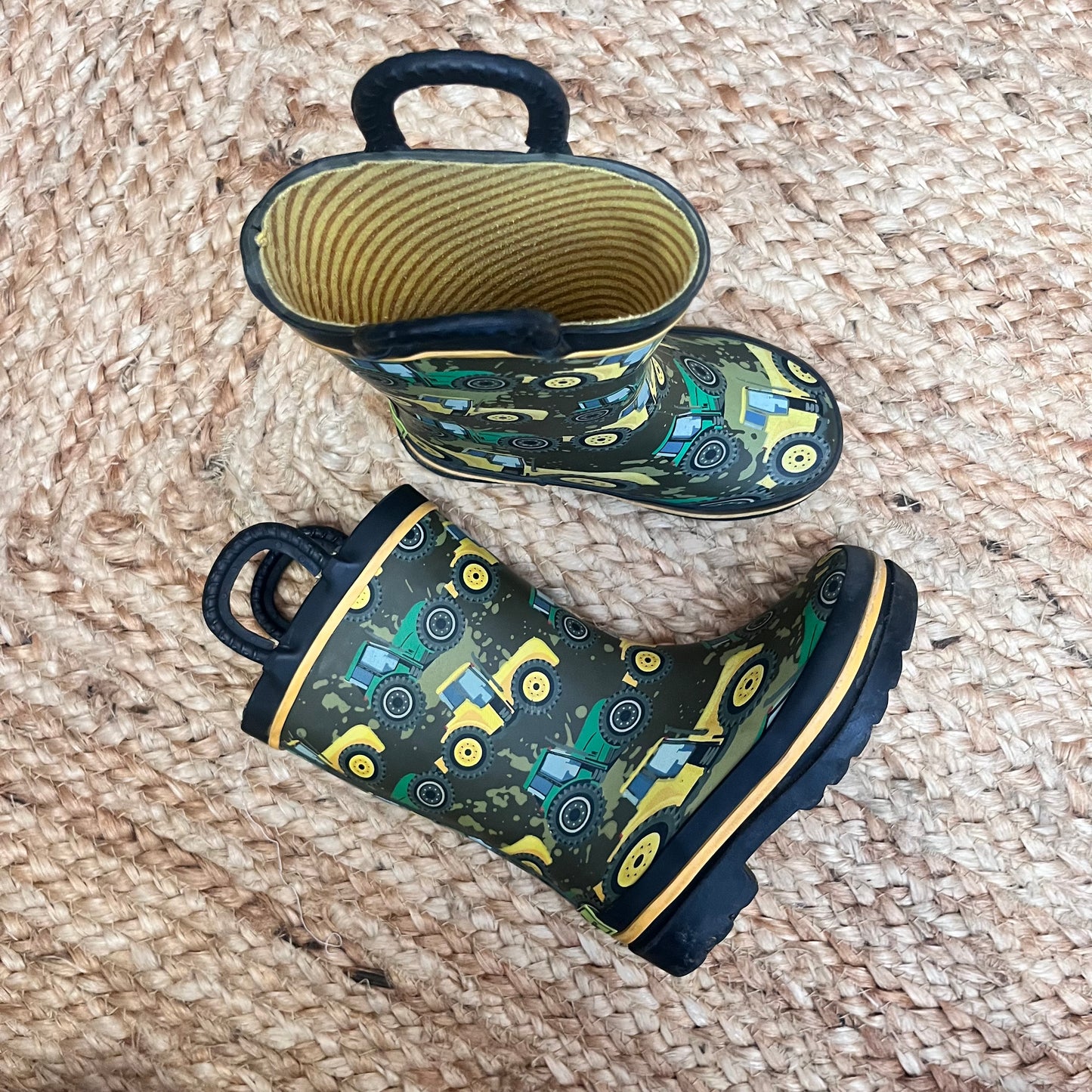 Green & Yellow Tractor Rainboots