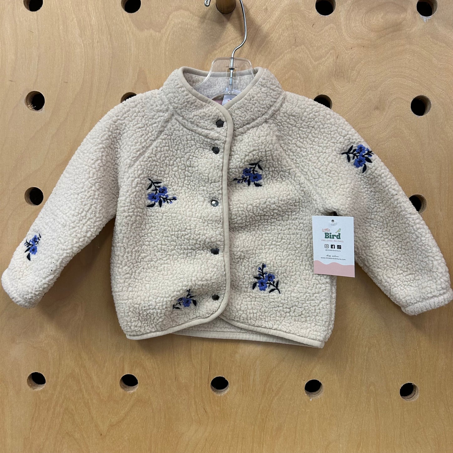 Cream Embroidered Floral Sherpa