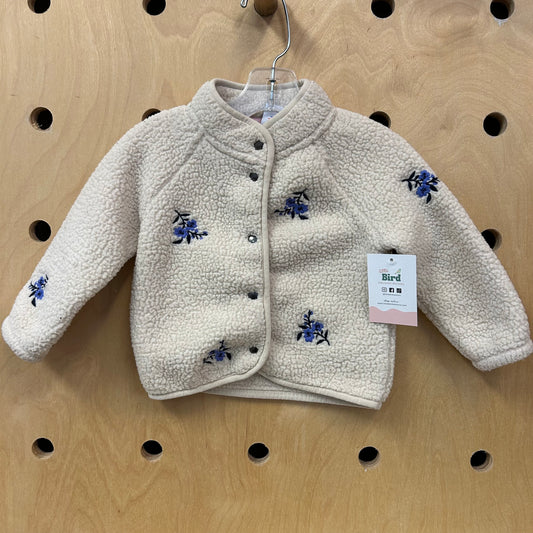 Cream Embroidered Floral Sherpa
