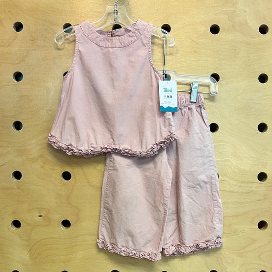 Blush Pink Ruffle Trim Linen Outfit