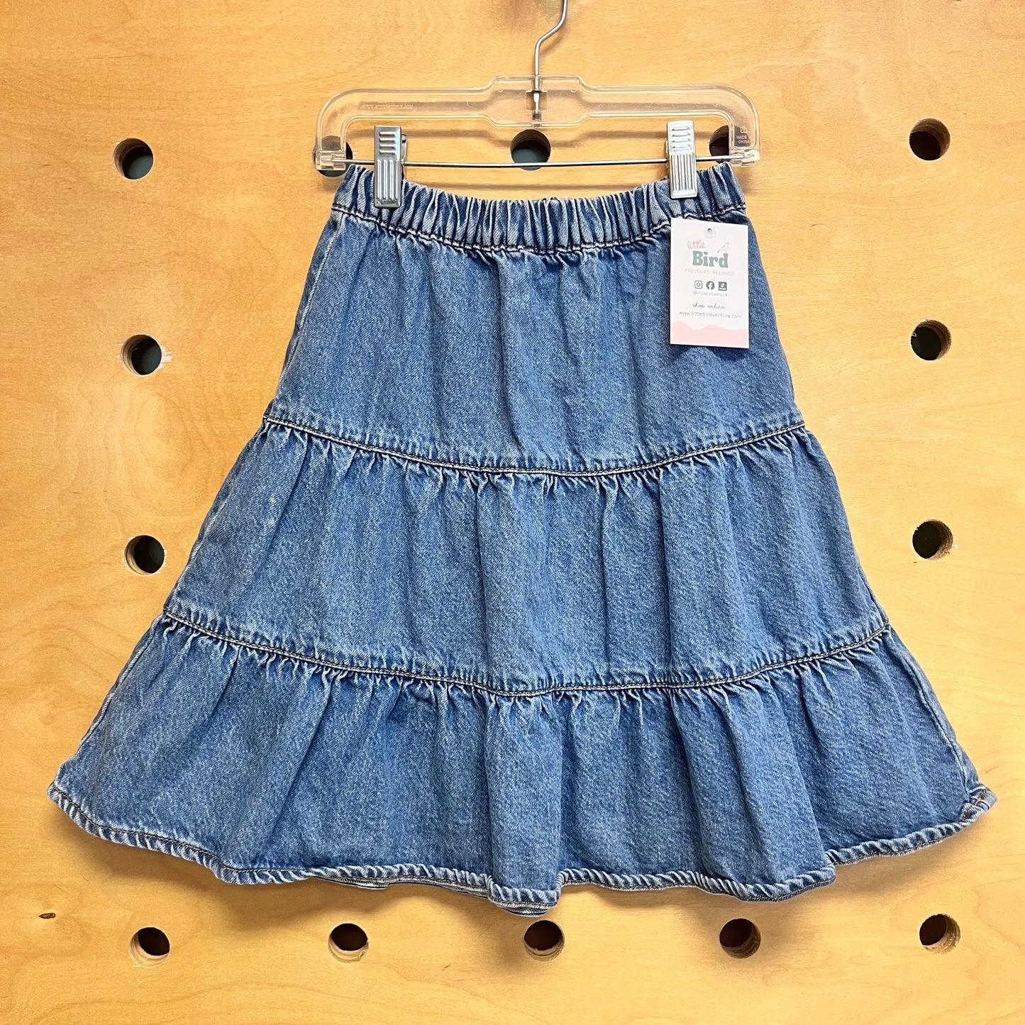 Tiered Pull On Denim Skirt