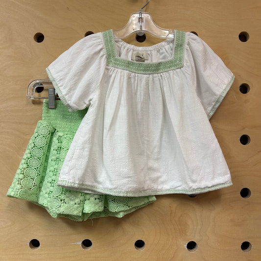 White Embroidered/Green Crochet Outfit