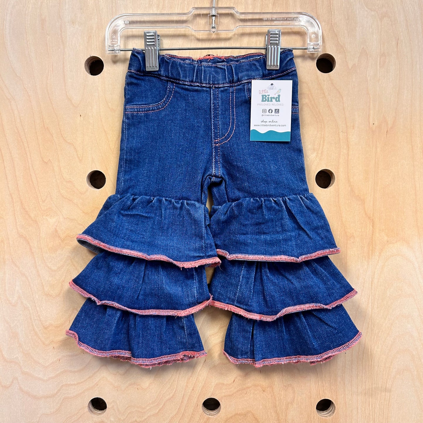 Ruffle Bell Bottom Pull On Denim