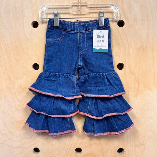 Ruffle Bell Bottom Pull On Denim