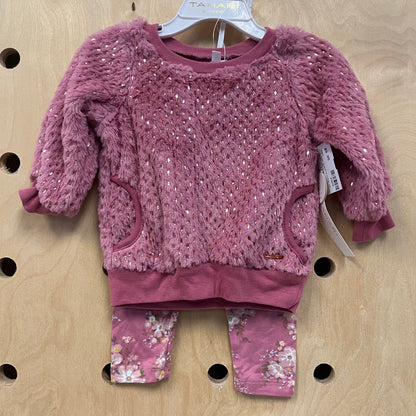 Pink Fuzzy Pullover & Floral Legging Set NEW!!