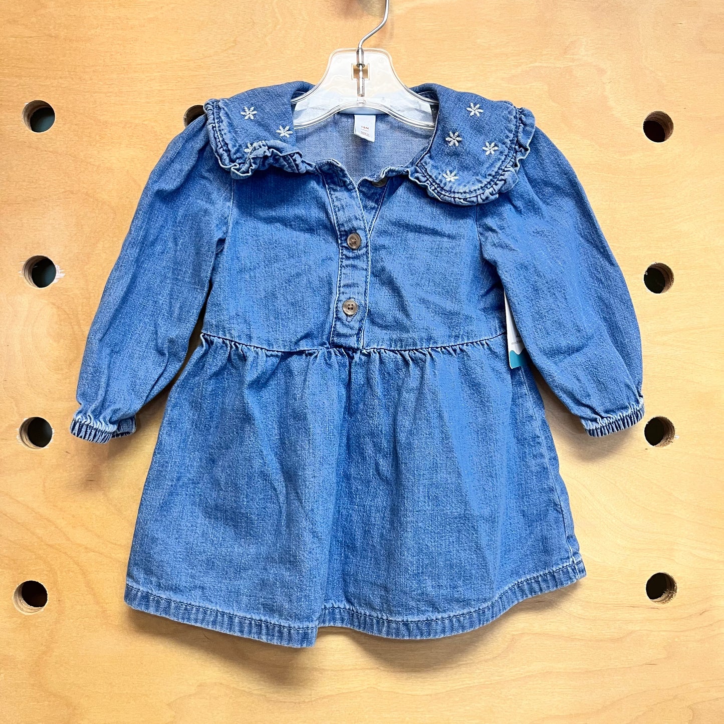 Embroider Floral Collar Denim LS Dress