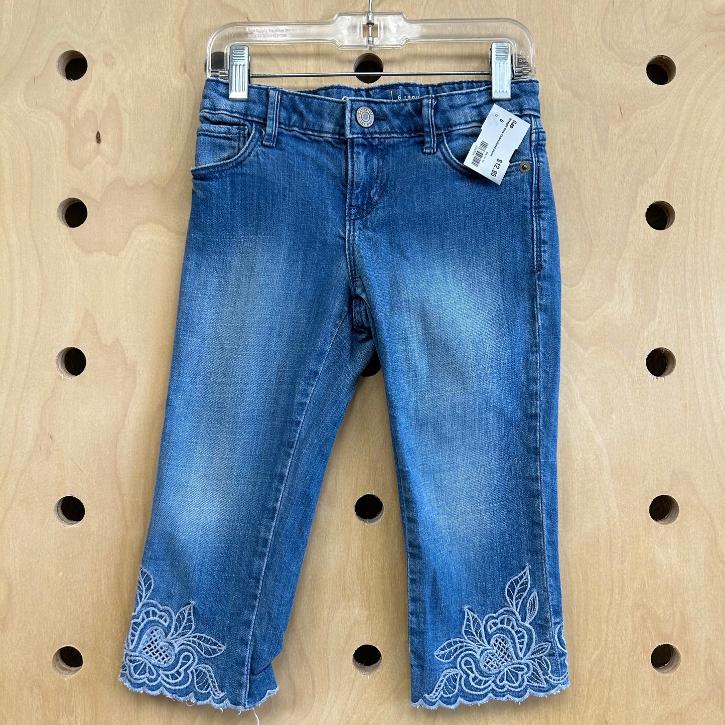 Straight Crop Embroidered Denim