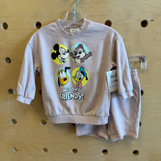 Beige Mickey & Friends Sweatshirt & Shorts Outfit