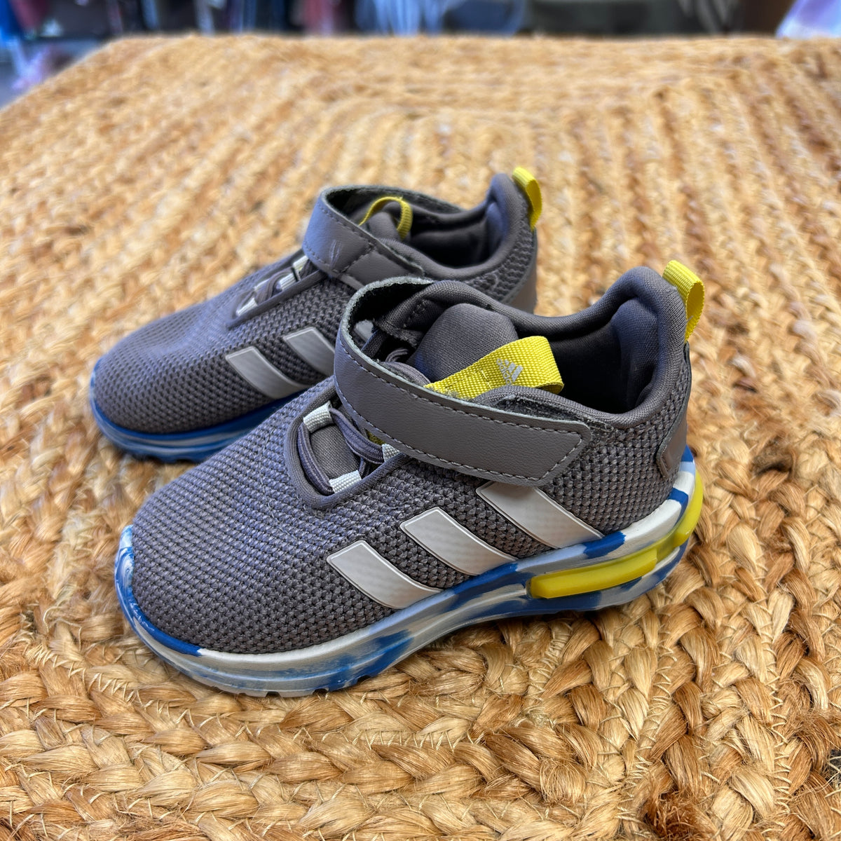 Grey Blue & Yellow Mesh Velcro Shoes