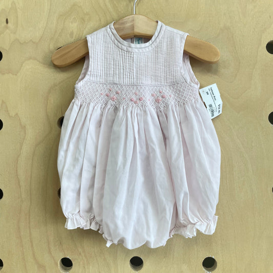 Hand-Embroidered Pink Smocked Romper