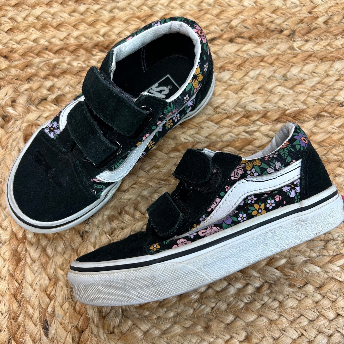 Black Floral Velcro Low Tops