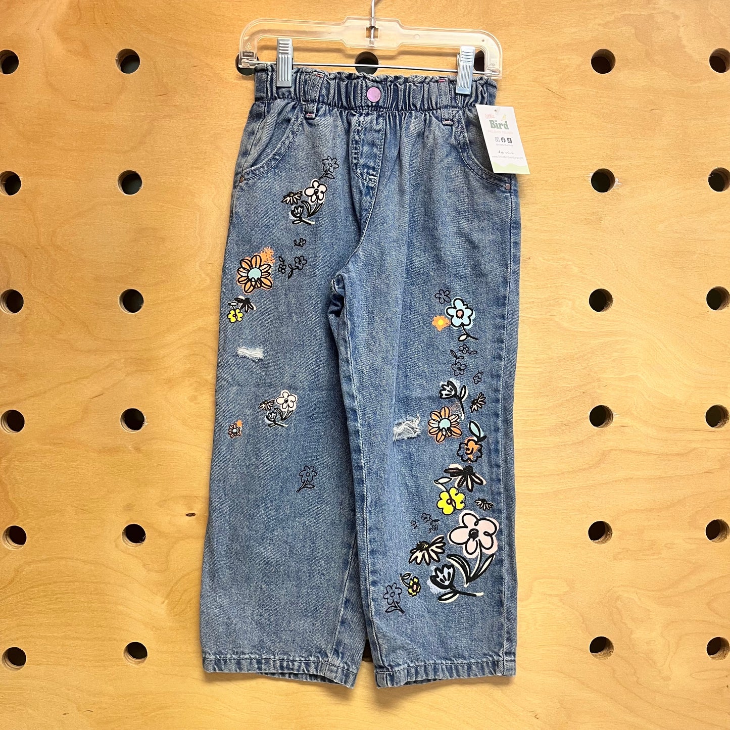 Painted Floral Denim Pants